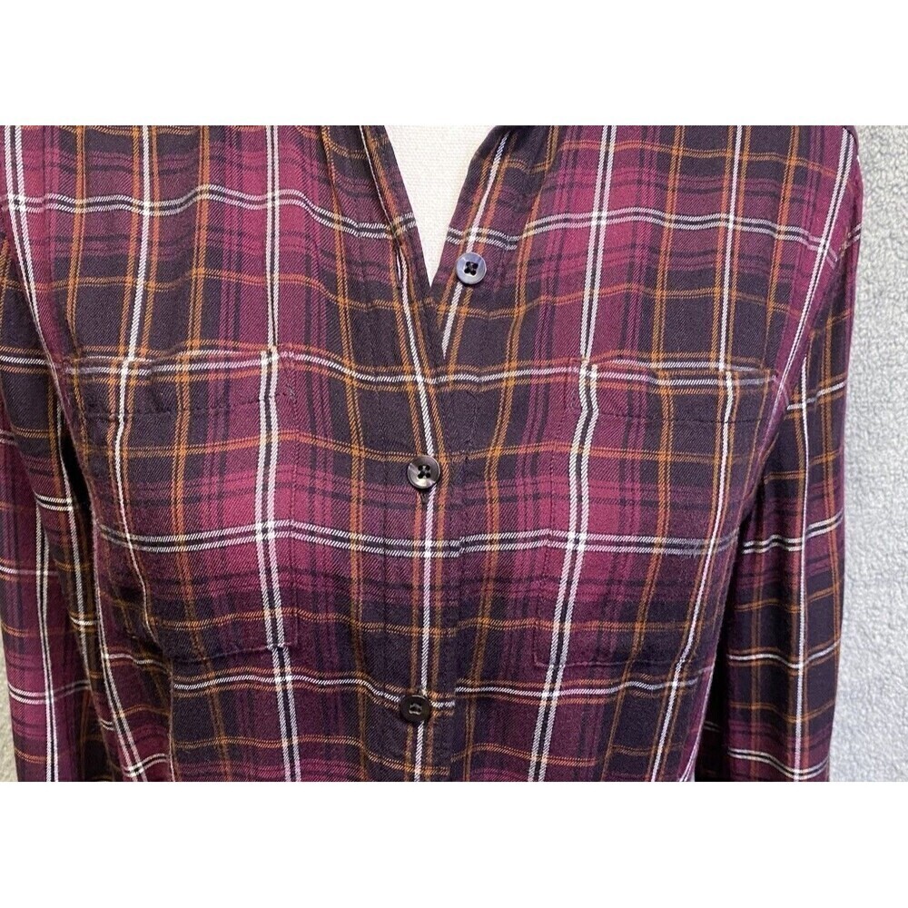 Banana Republic Women’s Plum Plaid, Button Down, Tie Waist Shirt Dress Size 2 - Picture 6 of 16